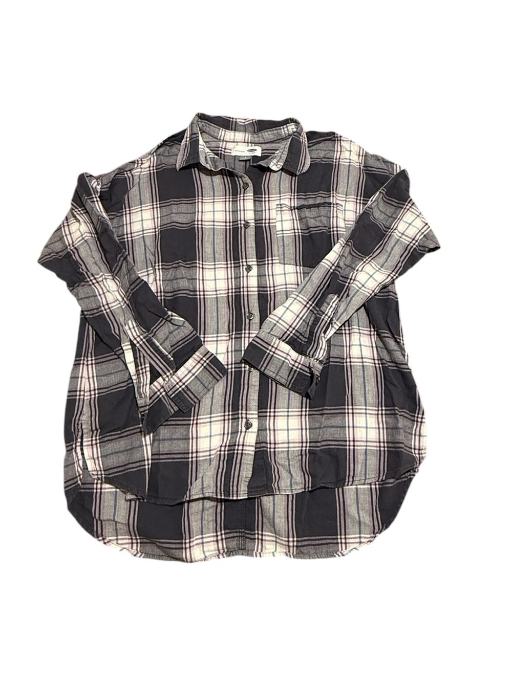 Old Navy Women’s Boyfriend Fit Plaid Button Up Shirt in Pink Size L